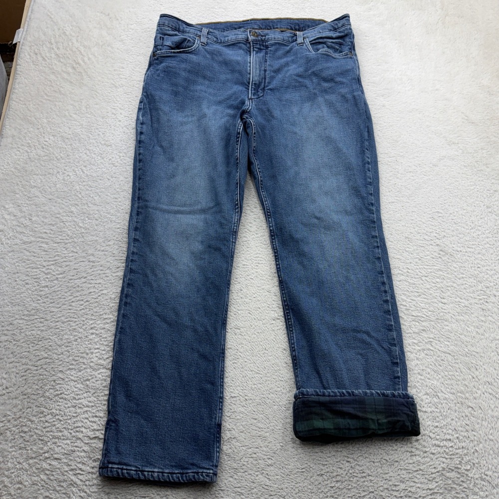 LL Bean Mens 38x30 Flannel Lined Jeans Blue Straight Leg Stretch Denim 523715